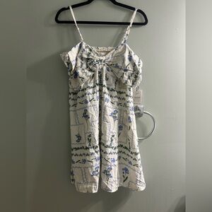 Japna Cream Sundress with Blue & Green Floral Print